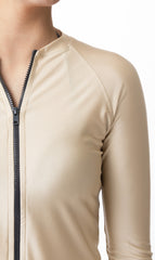 Champagne Gold Three Quarter Sleeve Rashguard Sun Protective Jacket UPF50