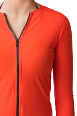 Vermilion Orange Three Quarter Sleeve Rashguard Sun Protective Jacket UPF50