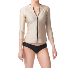 Champagne Gold Three Quarter Sleeve Rashguard Sun Protective Jacket UPF50