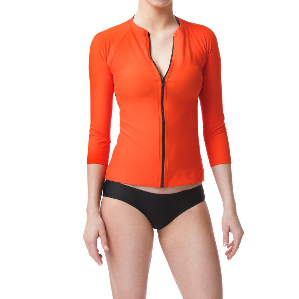 Vermilion Orange Three Quarter Sleeve Rashguard Sun Protective Jacket UPF50