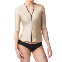 Champagne Gold Short Sleeve Rashguard Sun Protective Jacket UPF50