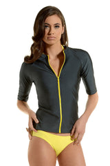 Titanium Grey Three Quarter Sleeve Rashguard Sun Protective Jacket UPF50