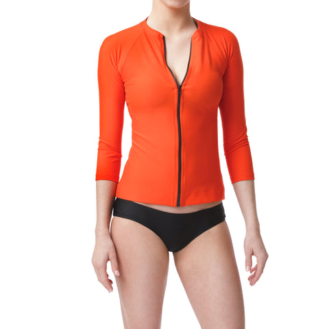 Vemilion Orange Three Quarter Sleeve Rashguard Sun Protective Jacket UPF50